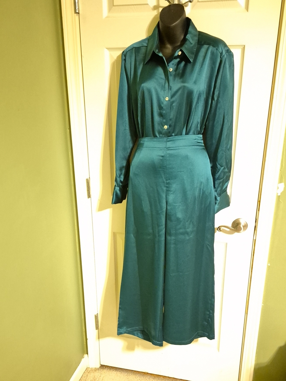 Forest Green Satin 2 Piece Set